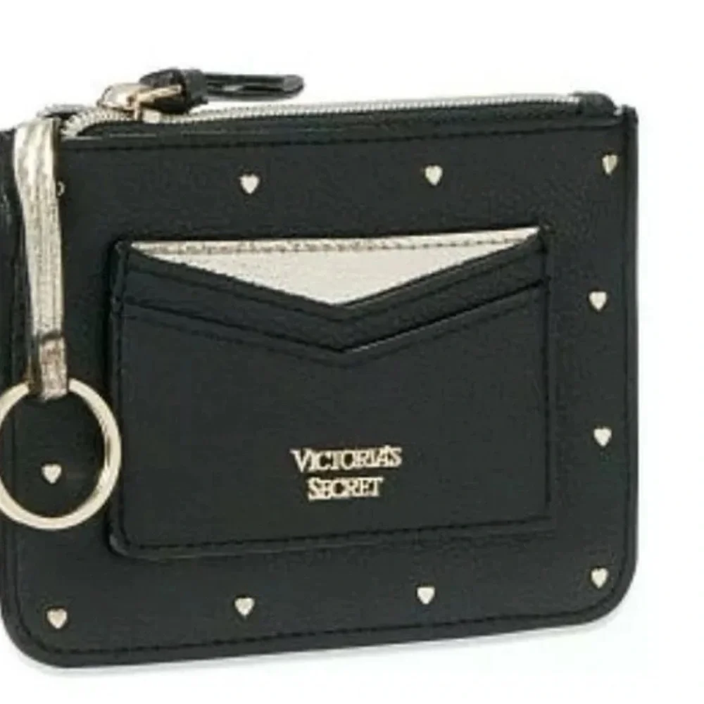 Victoria's Secret Black and Gold heart studded card holder wristlet - Picture 4 of 5